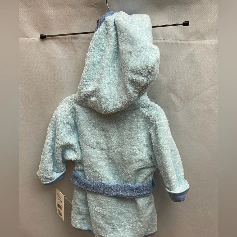 Little Me Blue Hooded Baby Bathrobe & Booties Set 0-9M Frog NWT